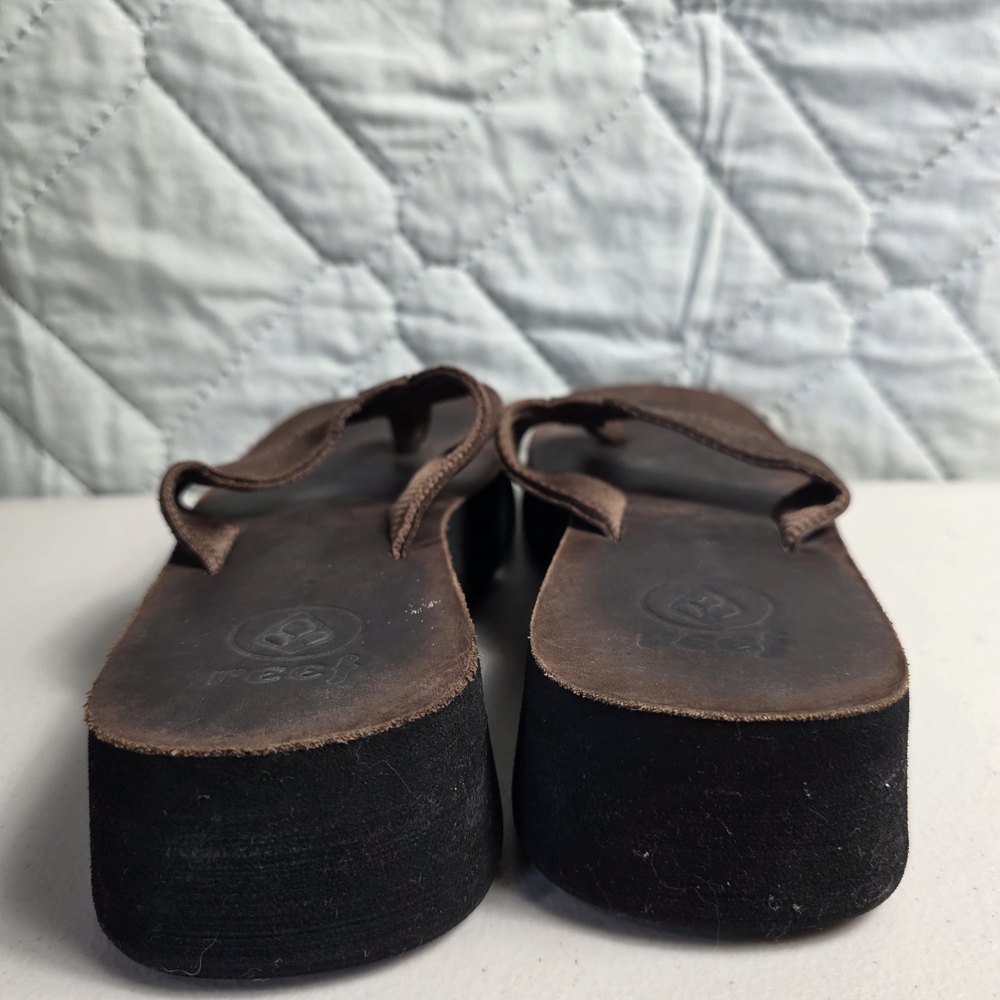 Brown Leather Platform Flip Flop Sandals - Picture 3 of 9